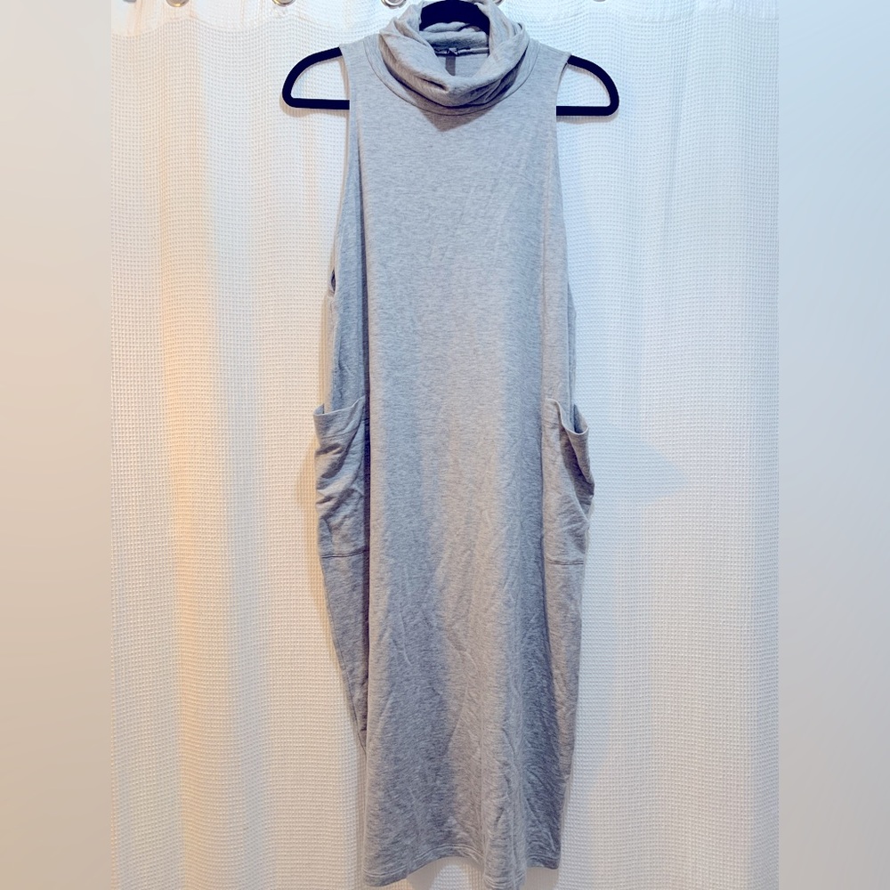 Eileen Fisher gray turtleneck midi dress pockets lyocell laganlook size large